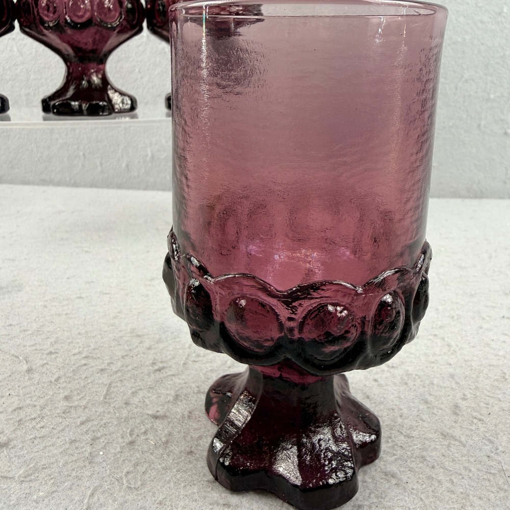 VTG Tiffin Madeira Plum Amethyst Glass Wine Goblets 5.5" MCM UV Glow Set of 4 - Picture 7 of 15